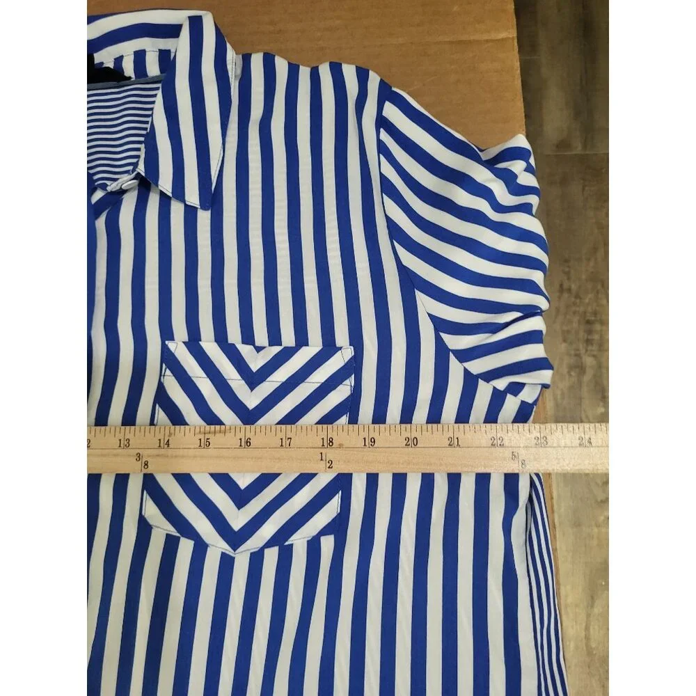Jane & Delancey Women's XL Blue White Striped Button Down Shirt Coastal Beach - Picture 5 of 7